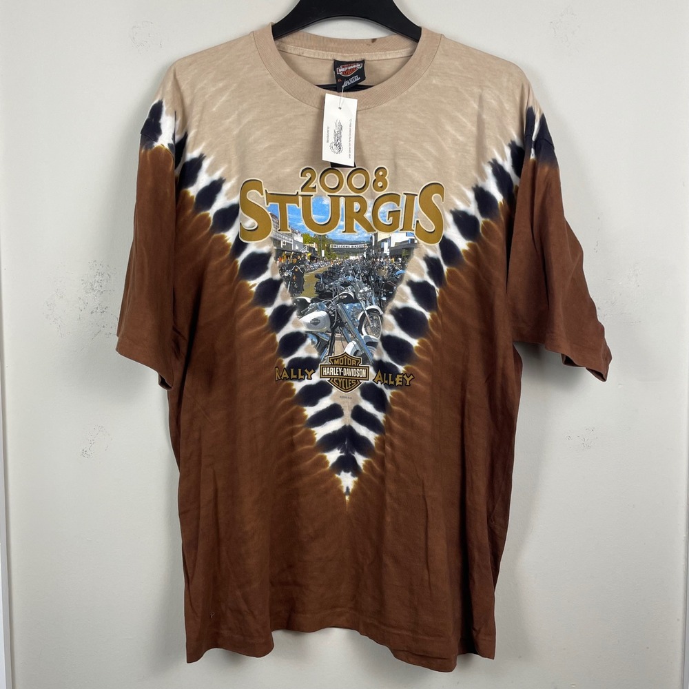 Harley Davidson T-Shirt XL 2008 Sturgis Rally Alley Brown Tie Dye Mount Rushmore